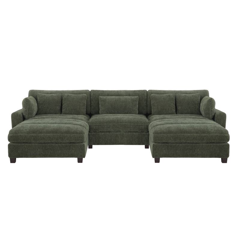 Extra-Large Modern Chenille Sofa Set (128.4 Inches With Pillow Stools) - 128.4"W X 44.1"D X 33.9"H
