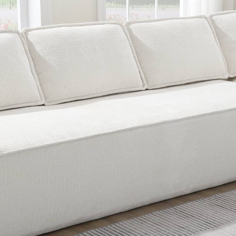 129.5" Chenille Modular Sectional Sofa with Wrinkle-Resistant Fabric, 6-Seater L-Shaped Cloud Couch, No Assembly Required