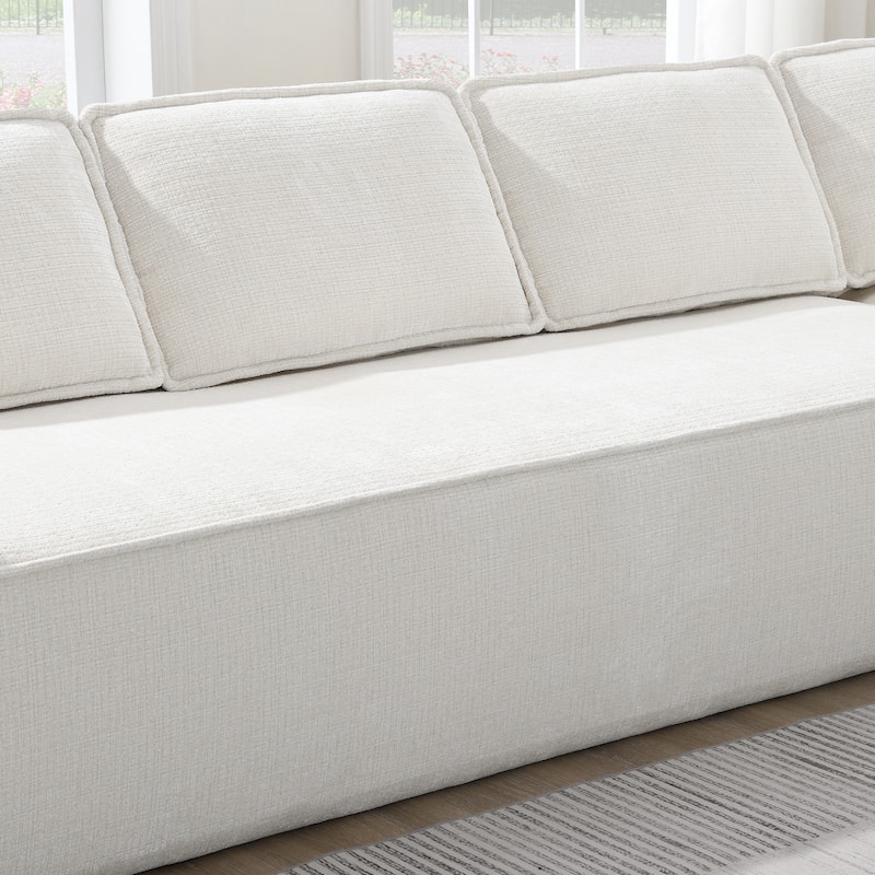 Oversized L-Shaped Modular Sectional Sofa, Wrinkle-Resistant Chenille 6 Seat Cloud Sofa, Full Compression Deep Seat Corner Sofa