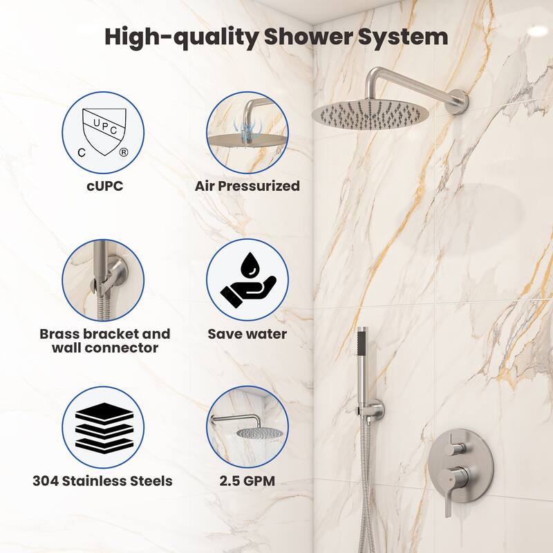 2-Spray 10-in Wall Mounted Fixed and Handheld Shower Head Set