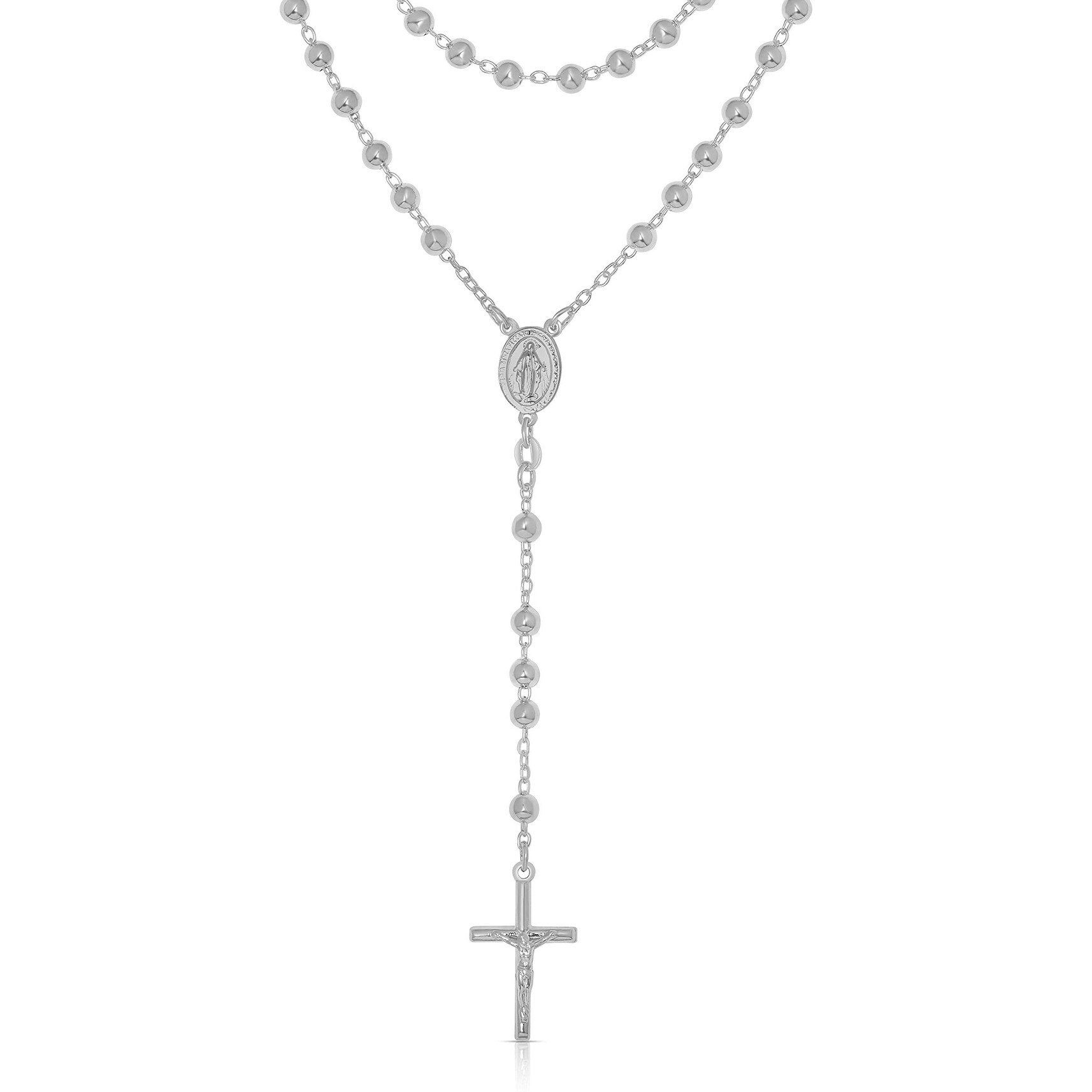 silver rosary necklace women's