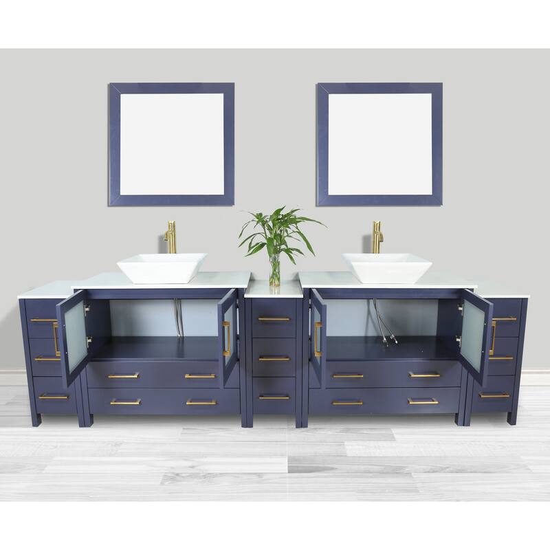 Vanity Art 108" Double Sink Bathroom Vanity Set with Engineered Marble Top and Free Mirrors