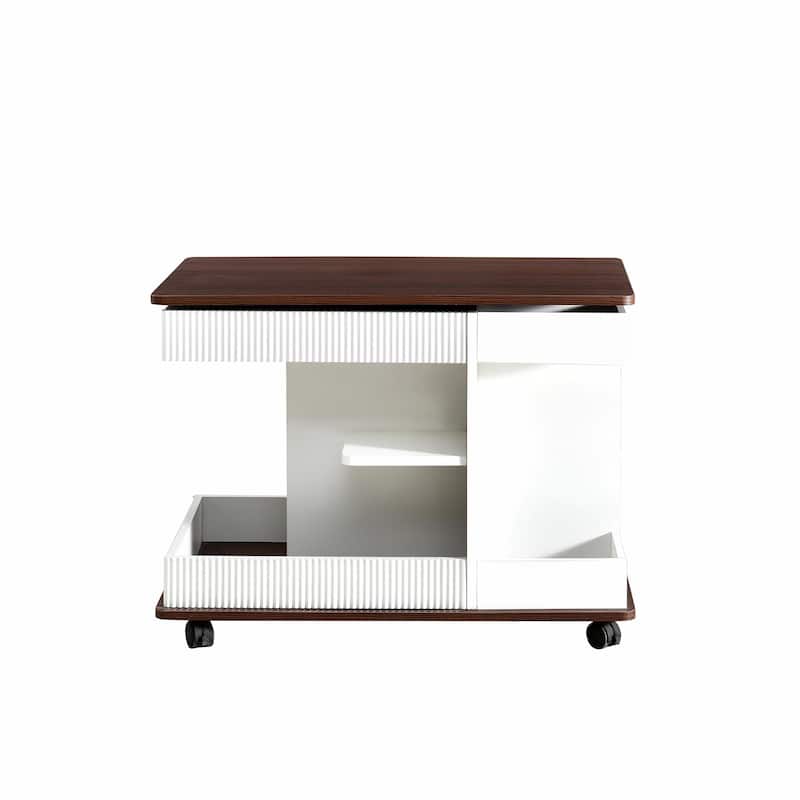 Modern Multifunctional Sofa Side Table with Lift-Top, 360° Rotating Top