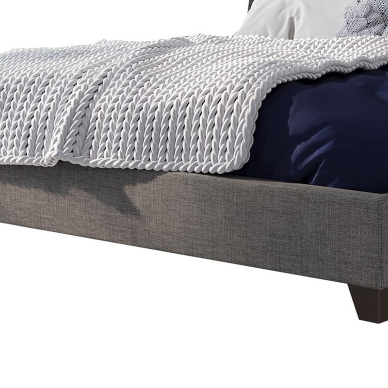 Atina King Bed, Dark Charcoal Gray Linen Upholstered, Slanted Headboard
