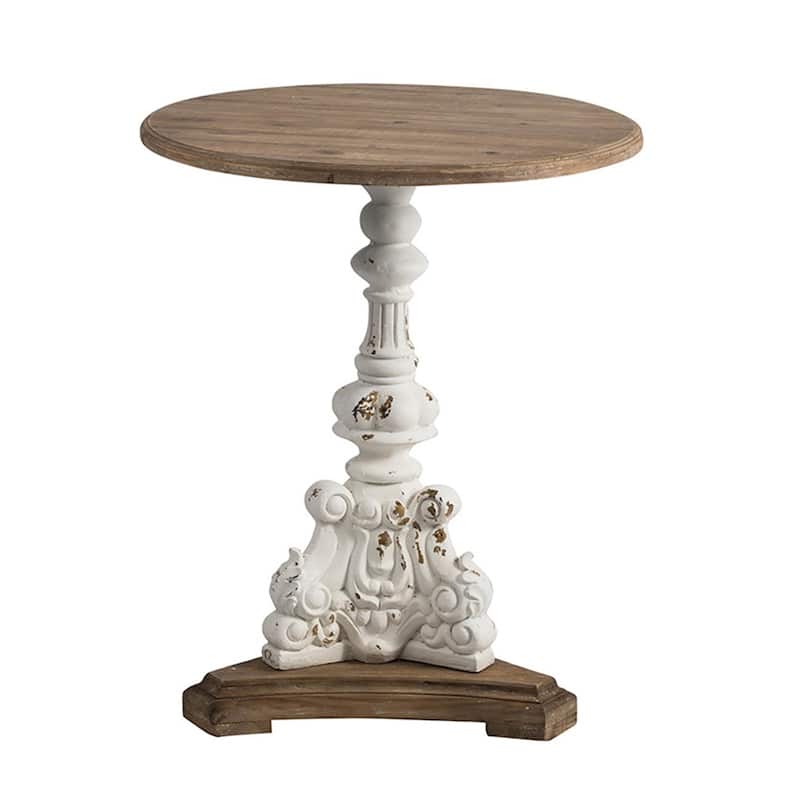 Round Pedestal Side Table with Carved Base Fir Wood Construction