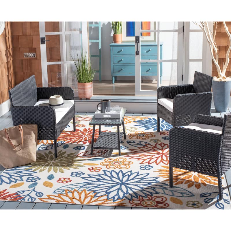 SAFAVIEH Outdoor Aboka Wicker/ Steel 4-piece Patio Conversation Set