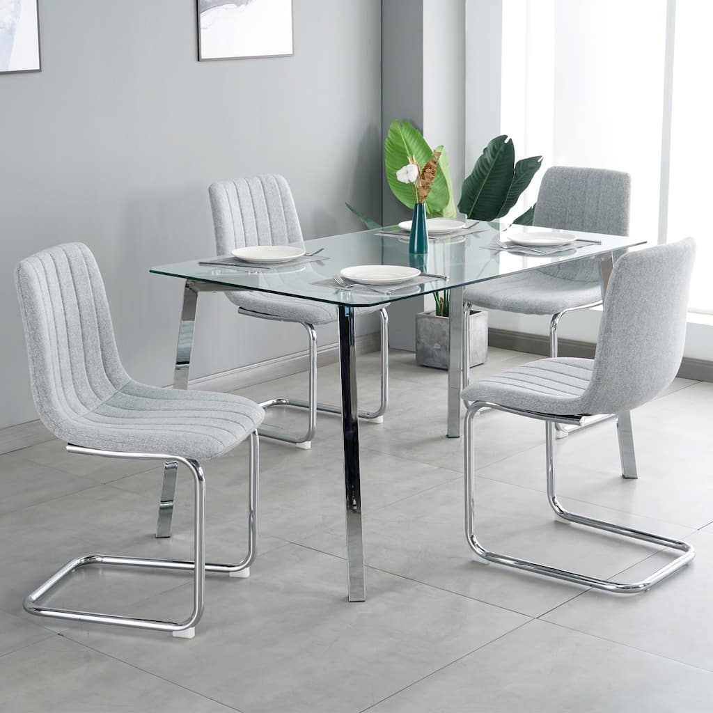 simple light luxury dining chair with metal leg Set of 4
