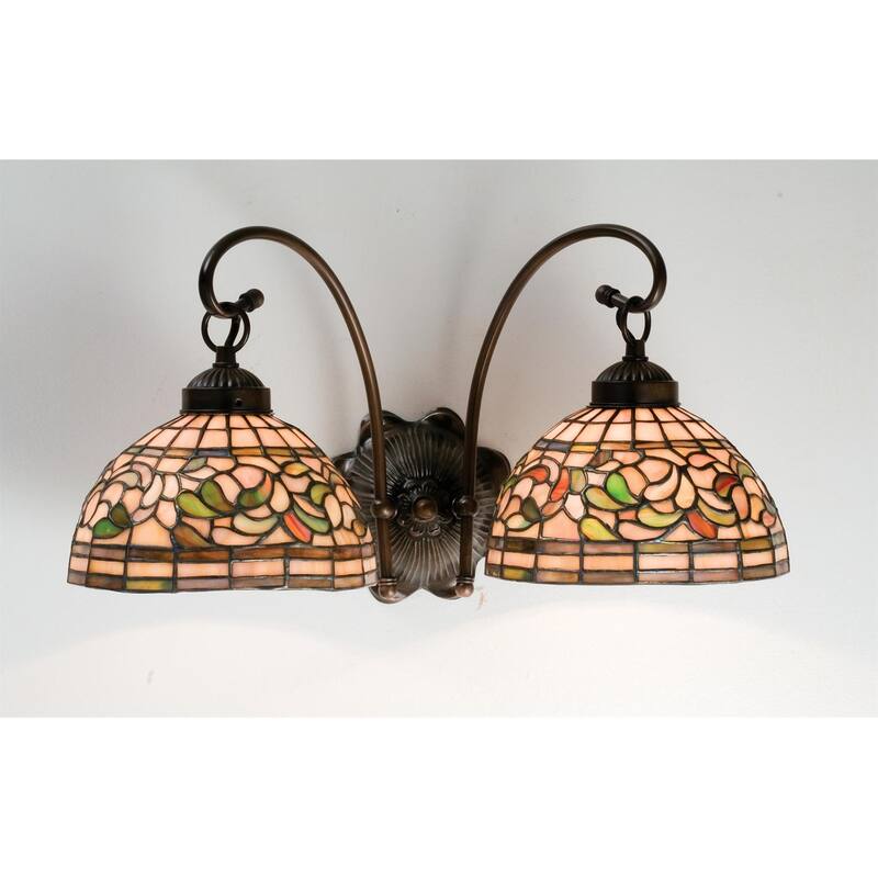 Meyda Tiffany Turning Leaf 18" Wide 2 Light Double Sconce with Stained - Mahogany Bronze