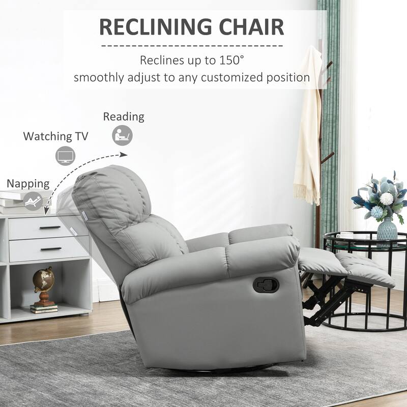 HOMCOM Modern Recliner Chair, Faux Leather Recliner Seating with Footrest and 360 Swivel Rotation Base, Brown