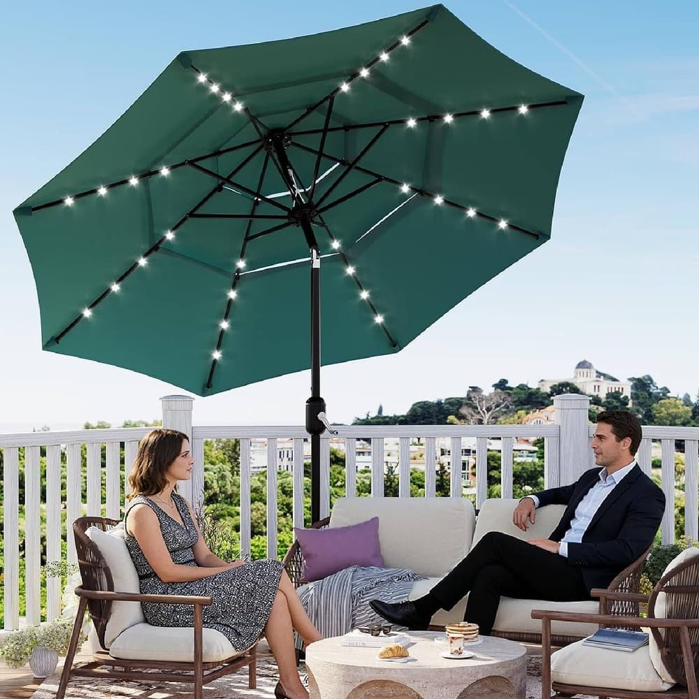 3-Tier 10Ft Patio Umbrella, Easy Crank and Push Button Tilt for Pool, Deck, Yard, Garden with LED Lights (No Base)