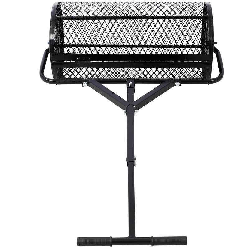 24" Black Peat Moss Spreader, Metal Mesh T-Handle for Lawn and Garden