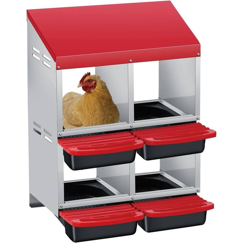 2 Tier 4 Holes Egg-Laying Boxes Nesting Boxes for Chickens Coops - Red