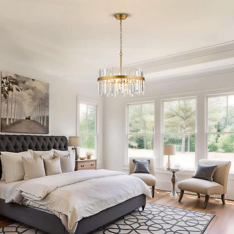 Casandra 5-light Drum Crystal Glass Chandelier-Glossy Brass - 18.5 inches in diameter x 16.5 inches H