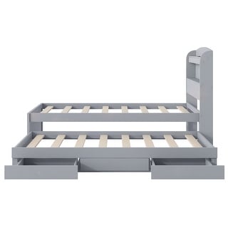 Twin XL Platform Bed with Storage, LED Headboard, Charging Station, Trundle and Drawers