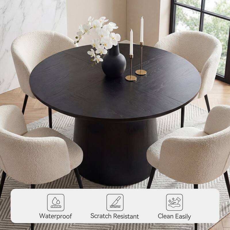 47 Inch Modern Round Dining Table for 4, Sturdy Pedestal Base