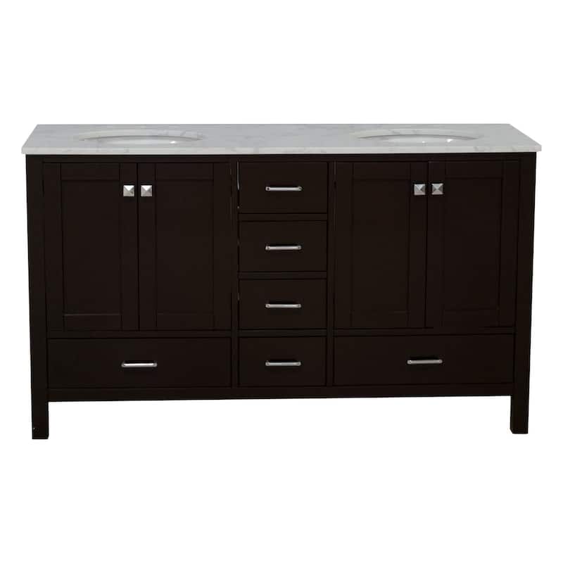 KitchenBathCollection Horizon 60" Double Bathroom Vanity with Engineered Carrara Top