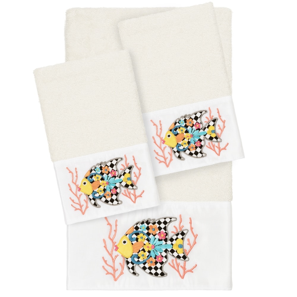 Authentic Hotel and Spa 100% Turkish Cotton FELIZ 3PC Embellished Towel Set