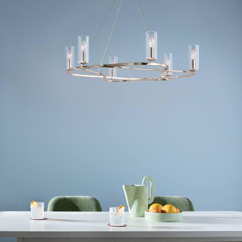 Harpin 37.75 Inch 6 Light Chandelier with Clear Glass in Polished Nickel