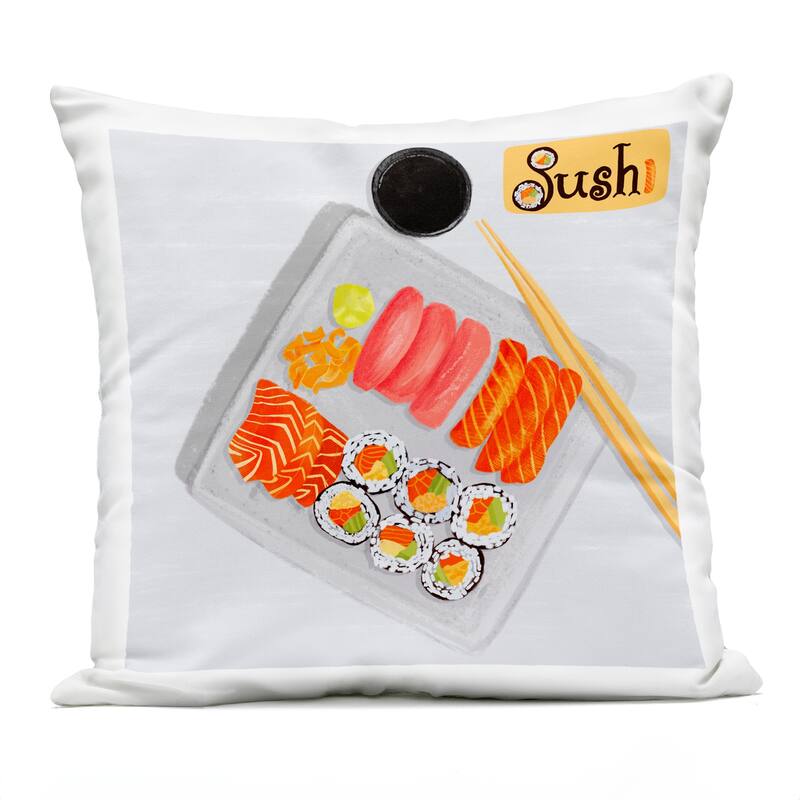 Stupell Delicious Sushi Plate Printed Outdoor Throw Pillow Design by Juliet Rose Philips - Accent - Polyester - Orange - Single