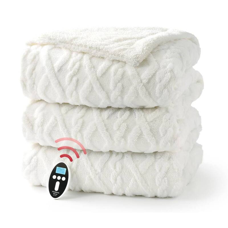 Dual Control Tufted Sherpa Electric Heated Blanket, Beige - 84"x90"