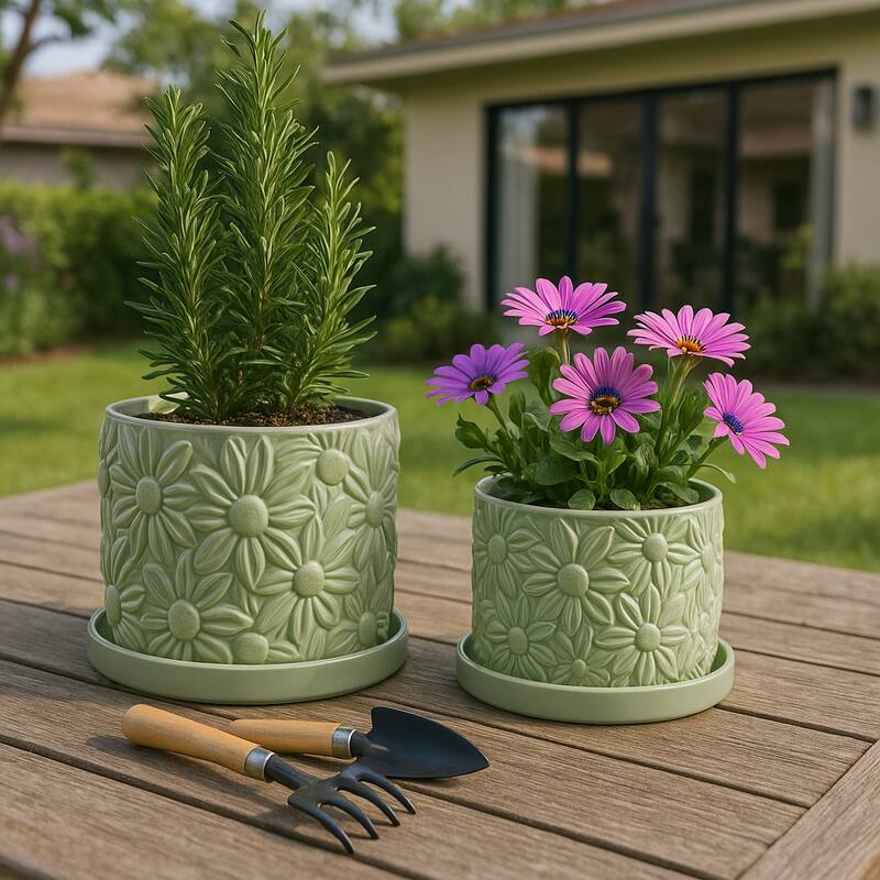 Ceramic Daisy Flower Planter (Set of 2) - 6"