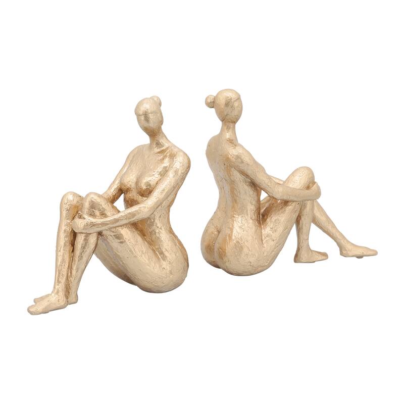 Modern Graceful Seated Lady Figurine Bookends - Set of 2, 8", Gold - 8.0"