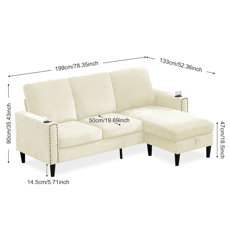 Contemporary Chenille L-Shape Sofa with Storage Chaise for Living Room, Apartment, Office