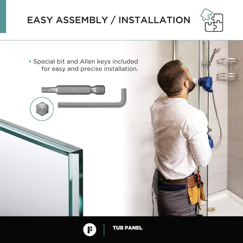 Full Frame Fixed Tub Clear Tempered Shower Glass Panel