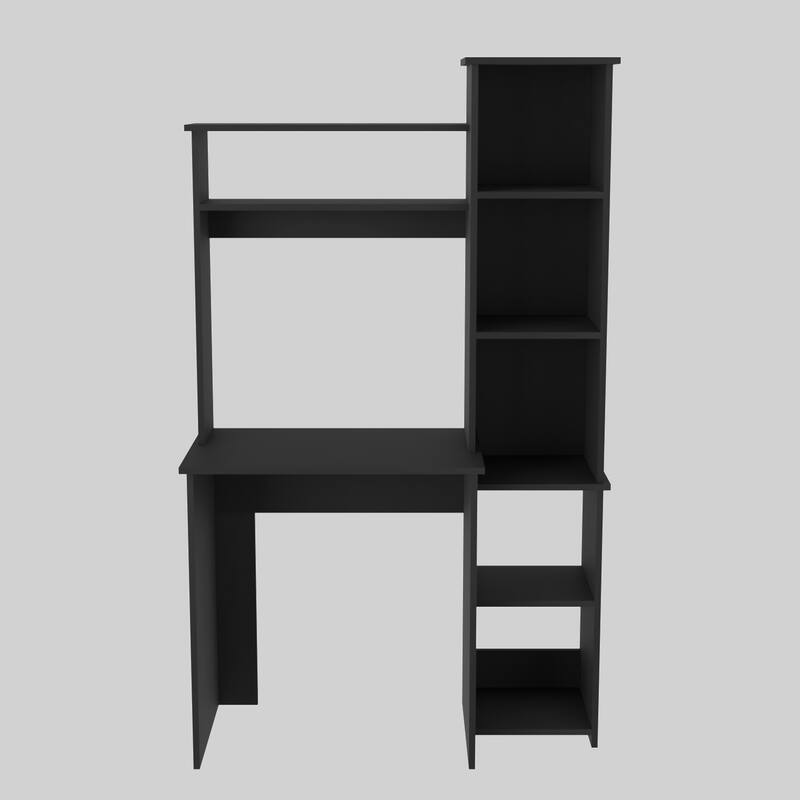 Compact Computer Desk with Hutch, Bookcase, and Spacious Workspace for Home Offices - Black