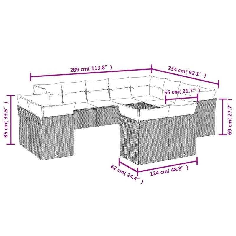 vidaXL 12 Piece Patio Sofa Set with Cushions Black Poly Rattan