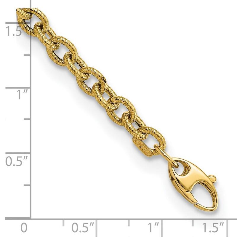 Curata 14k Gold Polished and Textured Cable Link Bracelet 7.5 Inch