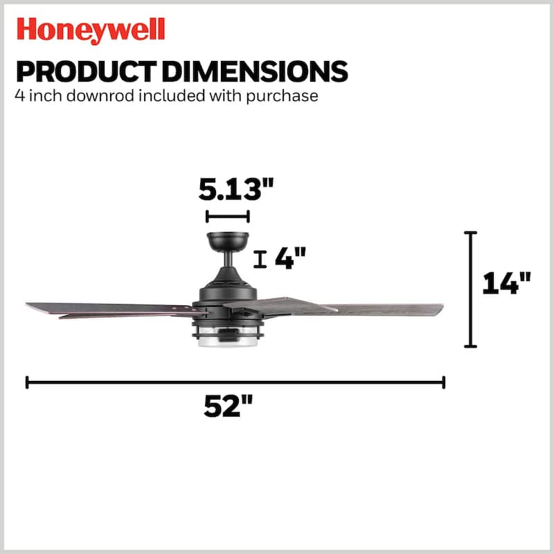 52" Honeywell Myers Park Contemporary Indoor LED Ceiling Fan with Light, Remote Control, Dual Finish Blades