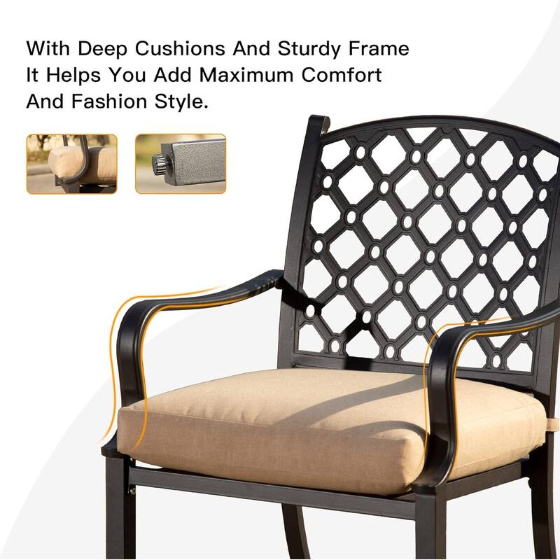 Outdoor 7 pcs Patio Dining Set, Metal Dining Table, Swivel and Dining Chairs Conversation Set with Removable Beige Cushi
