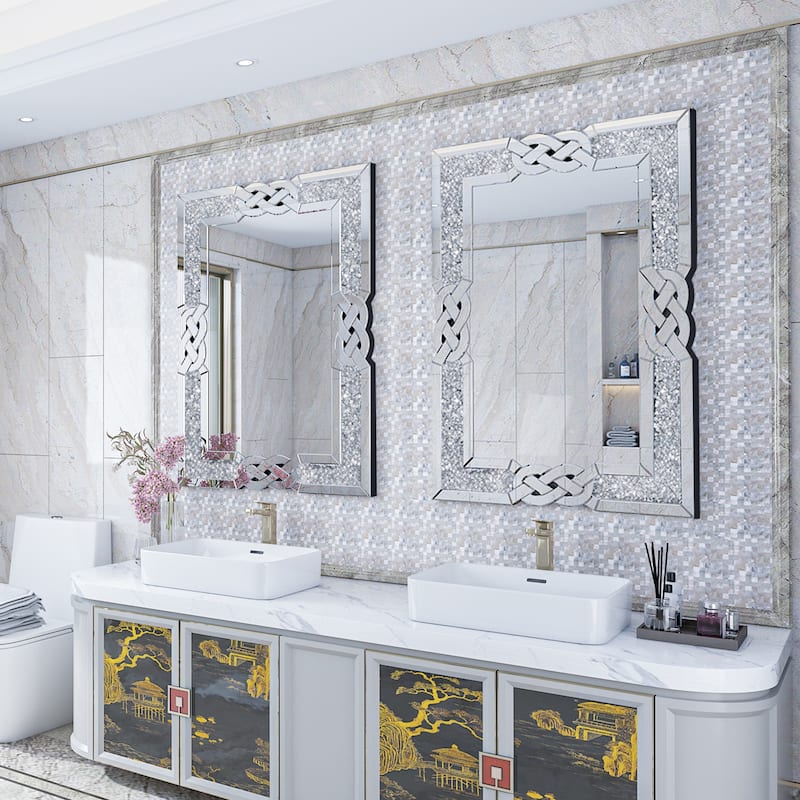 Sparkling Crystal Crush Diamond Accent Mirror Wall Mounted