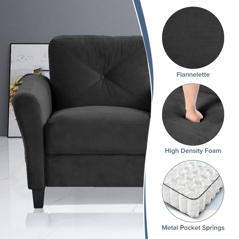 Modern Velvet Loveseat with Angled Backrest and Solid Wood Frame for Living Room Small Spaces