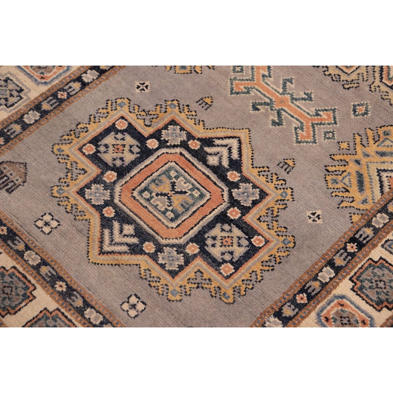 Southwestern Kazak Haley Gray/Beige Wool Runner - 2'10'' x 9'6''