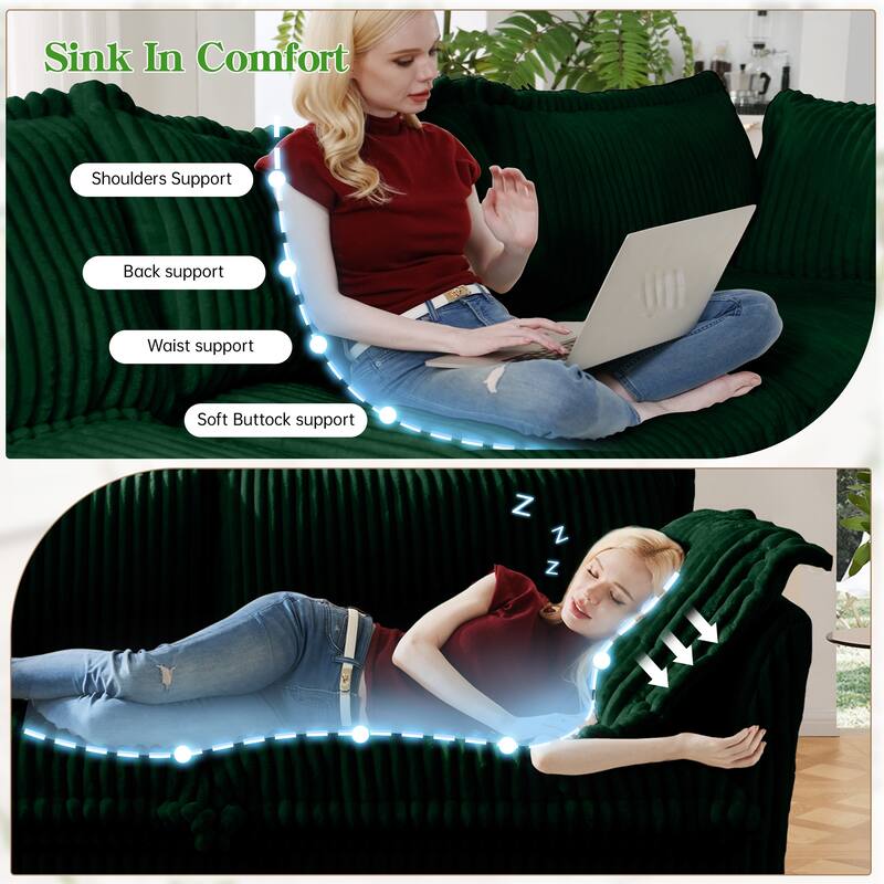 GDFStudio - Slipcovered 2-Seater 83.4" L-Shaped Corduroy Sectional Loveseat Sofa with Ottoman