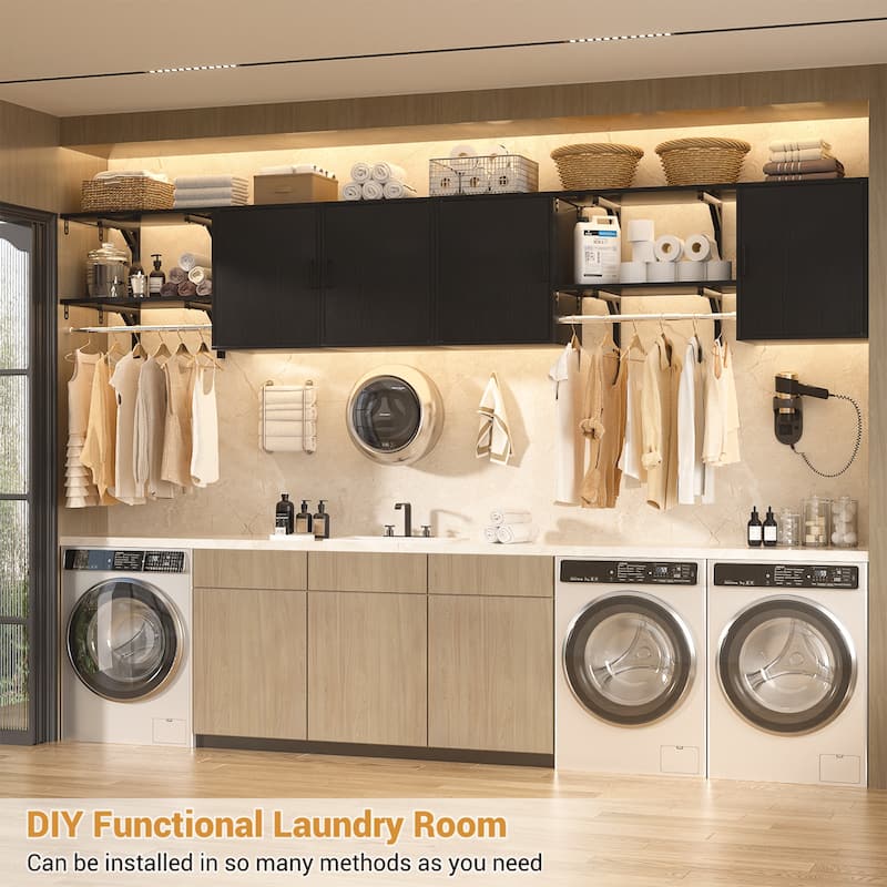 65''W Reversible Laundry Storage Cabinet with Doors and Storage Shelves and Shelf Towers