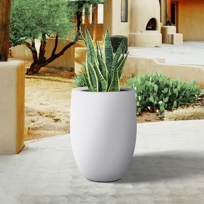 Plantara 22"H Solid White Tall Concrete planter, Modern Decorative Pot with Drainage Hole & plug, Round Plant pot for Outdoor