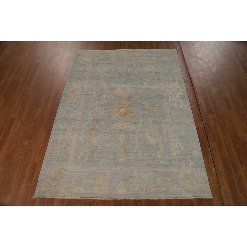 Vegetable Dye Oushak Turkish Rug Handmade Oriental Wool Carpet - 5'0"x 6'11"