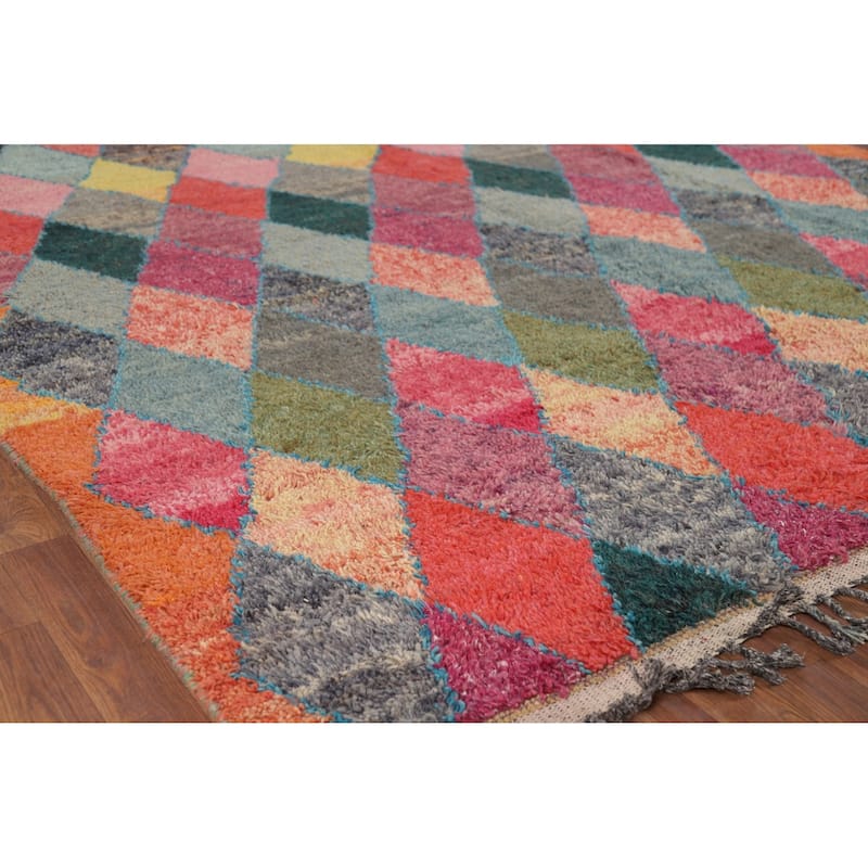 All-Over Trellis Moroccan Area Rug Hand-Knotted Wool Carpet - 7'7" x 11'2"