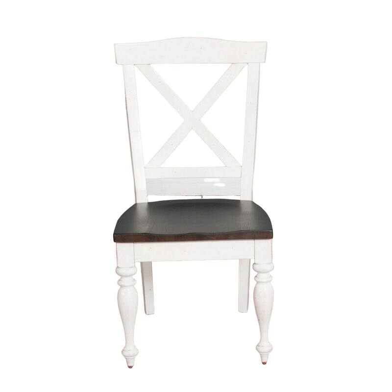Orso Dining Side Chair Set of 2, Crossback, Brown Wood Seat, White