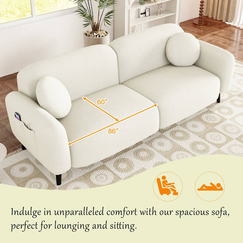 83.9" Chenille Sofa with Storage Pockets, 2-3 Seat Couch for Apartment or Living Room
