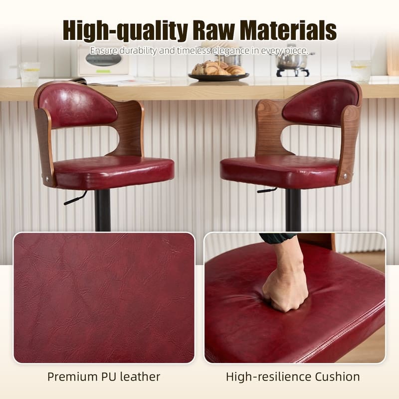PU Leather Upholstered High-resilience Cushion 360° Swivel Adjustable Height Bar Stools with Footrest(set of 2)