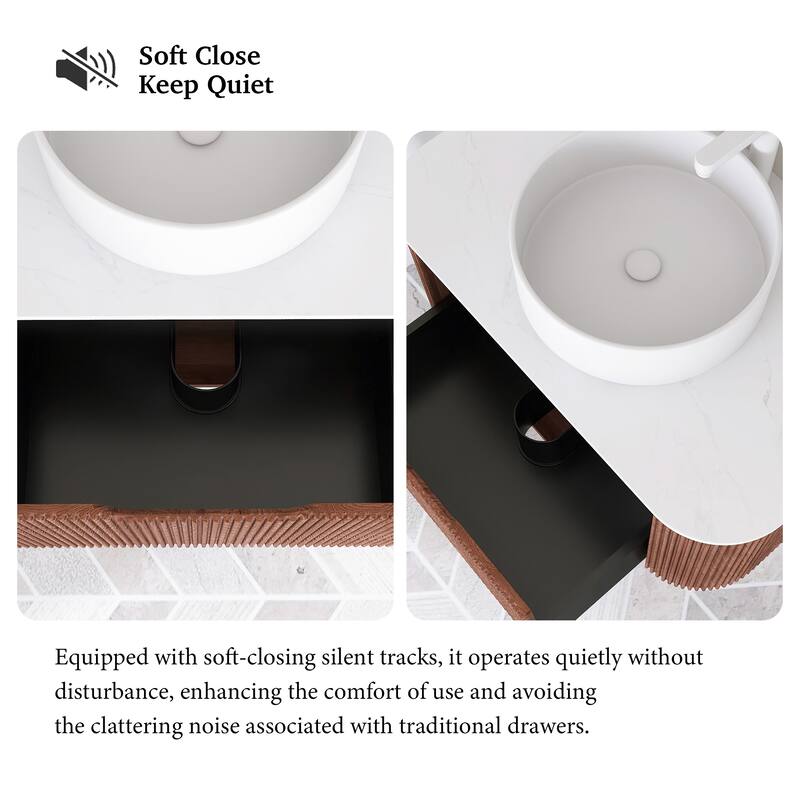 Plywood Wall-Mounted Bathroom Vanity Set with Integrated Ceramic Sink in Natural Wood