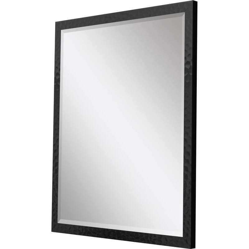 HomeRoots 32" Black Hammered Geometric Framed Accent Mirror - 26.00 in. x 32.00 in. x 1.00 in.