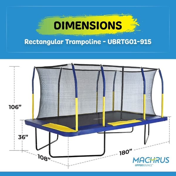 Machrus Upper Bounce 9' X 15' Gymnastics Style; Rectangular Trampoline Set with Premium Top-Ring Enclosure System