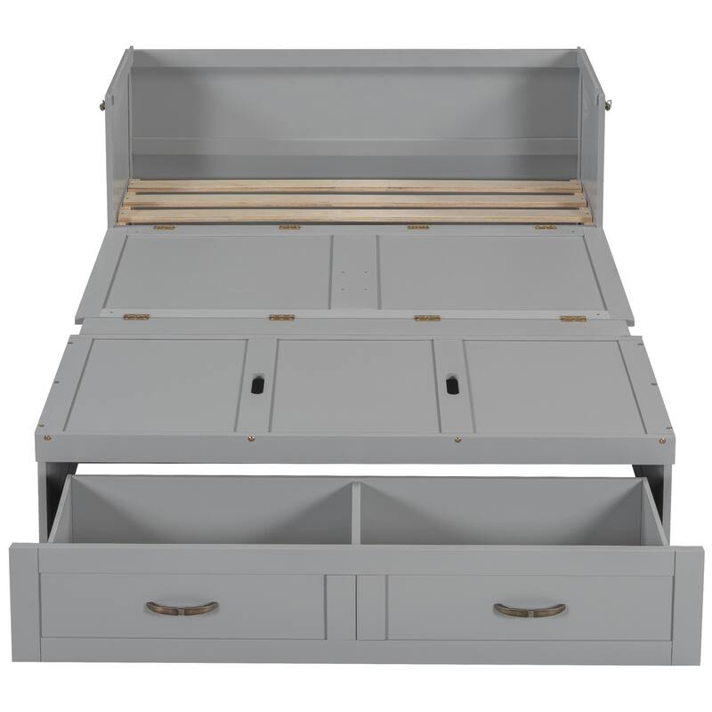 Space-Saving Design Murphy Bed with USB Ports, Large Drawers and Metal Handles