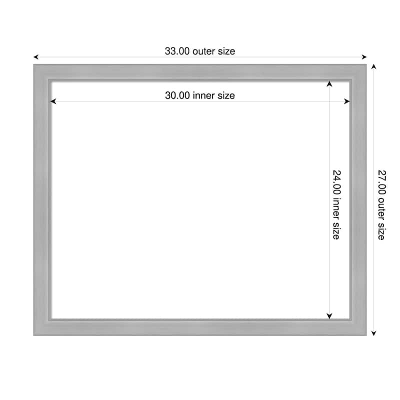 Amanti Art Vista Brushed Nickel Narrow Framed Dry Erase Magnetic Board - 33 x 27 in