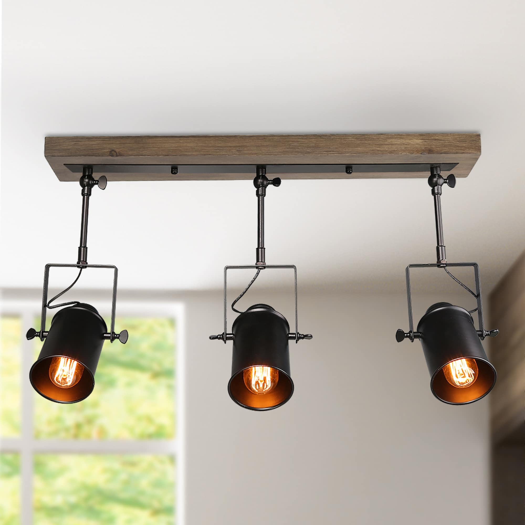 Lnc Modern Industrial 3 Light Wood Ceiling Track Lighting Spotlights 24 8 X 4 7 X 15 3 Overstock 20307485
